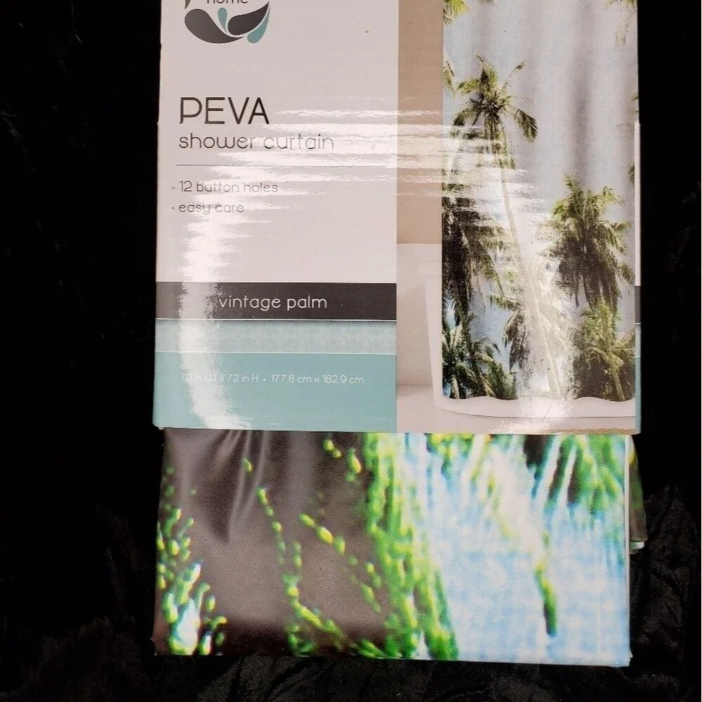 PEVA Shower Curtain ~ Vintage Palm ~ with Palm Tree Hooks!